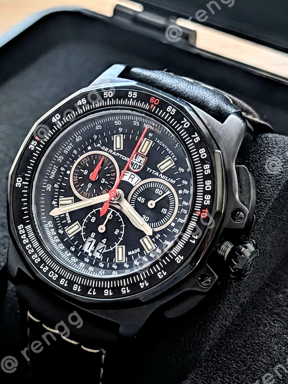 44mm Black Titanium Luminox F22 Raptor Chronograph Men's Watch Sapphire AR Coate